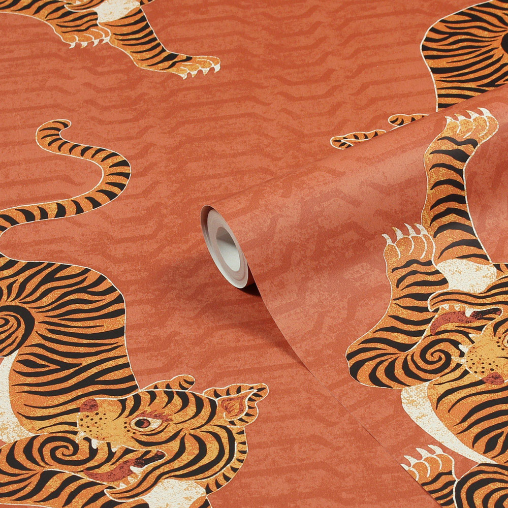 furn. Tibetan Tiger Coral Animal Matte Wallpaper Image 2
