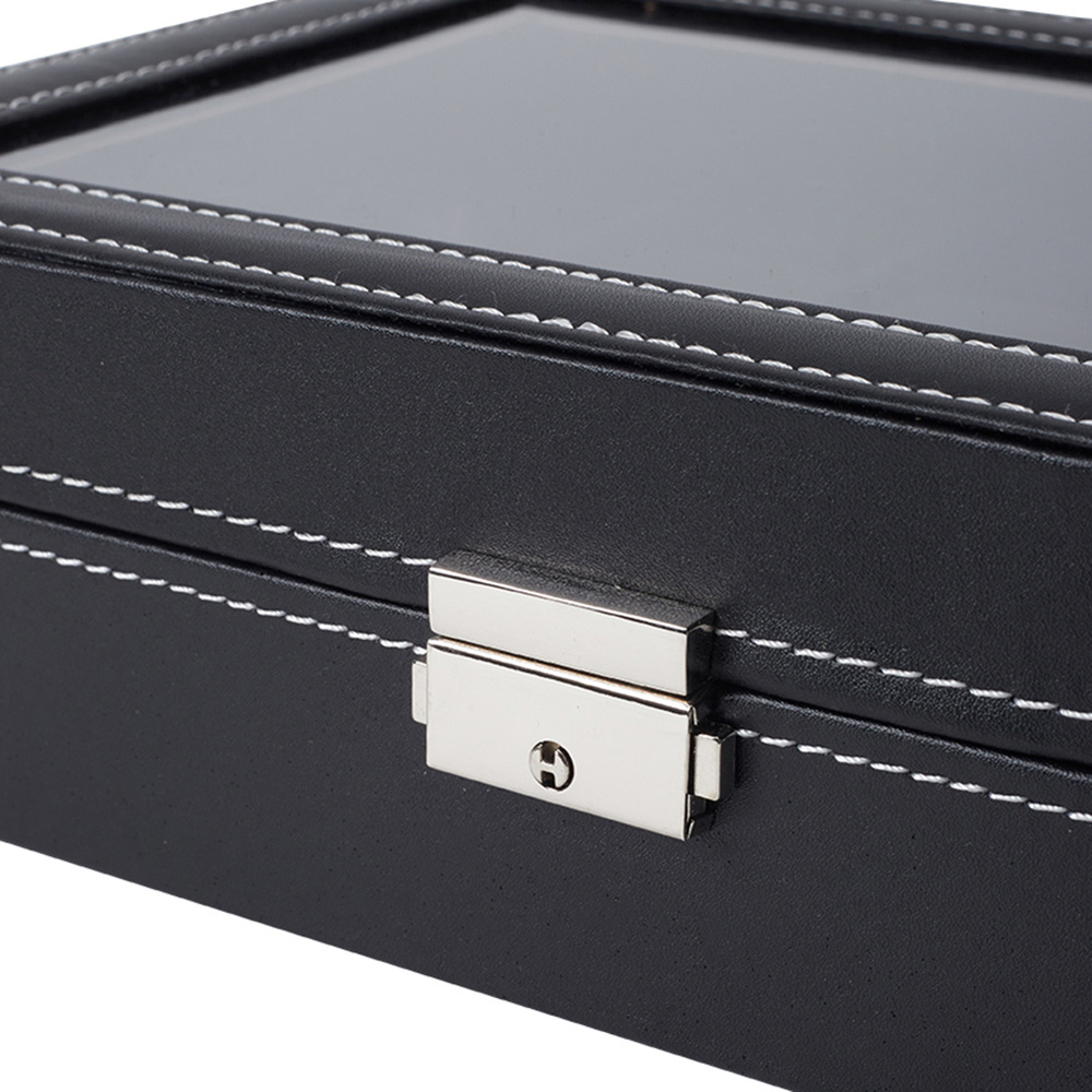 H&O Direct 12 Slot Black Watch Display Box with Glass Lid Image 3