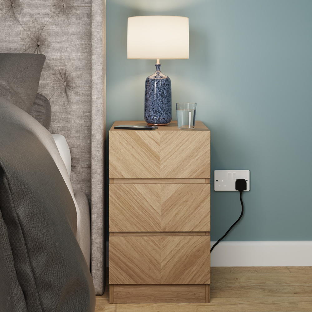 GFW Catania 3 Drawer Euro Oak Wooden Bedside Table Image 1