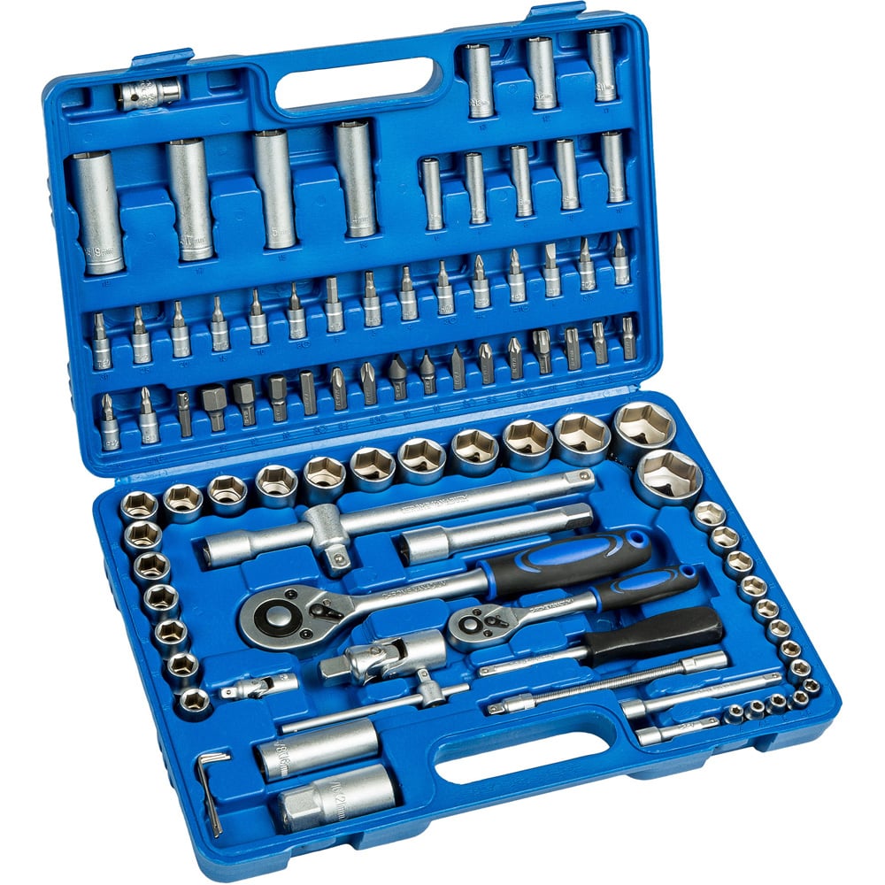 tectake 94 Piece Ratchet and Socket Set in Plastic Case Image 1