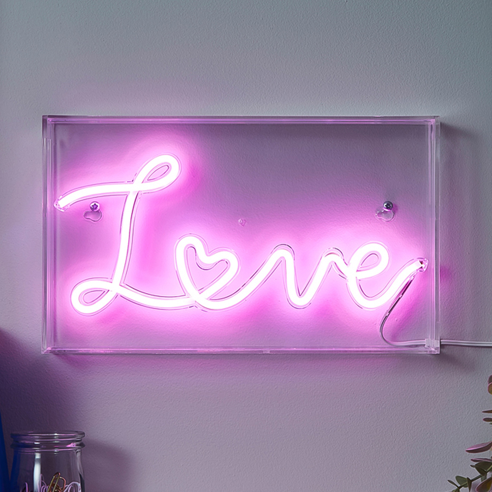 Glow Love Neon Pink Acrylic Light Box Image 1