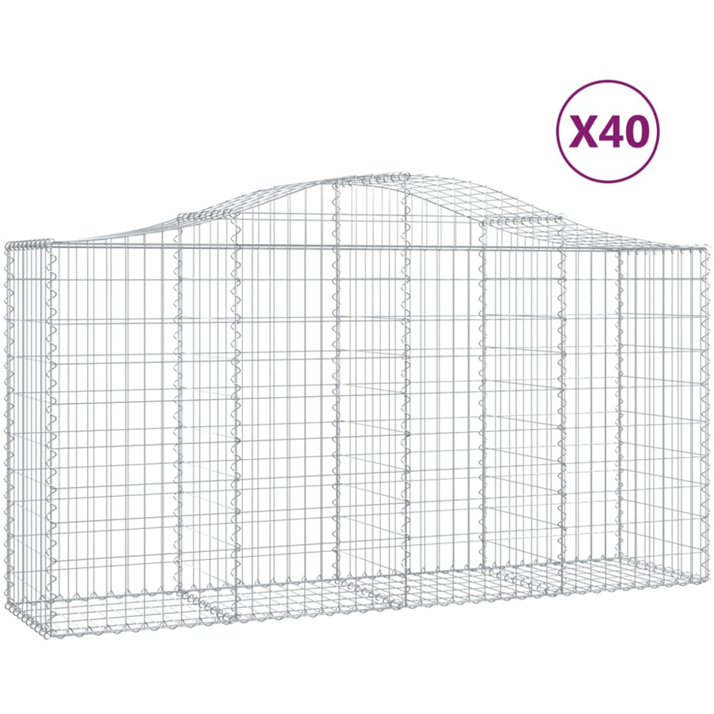 vidaXL Silver Galvanised Iron Arched Gabion Basket 200 x 50 x 100/120cm 40 Pack Image 2