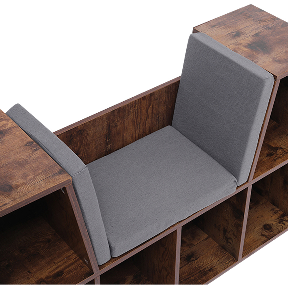 Living and Home 6 Shelf Brown Wooden Bookcase with Reading Seat Image 5