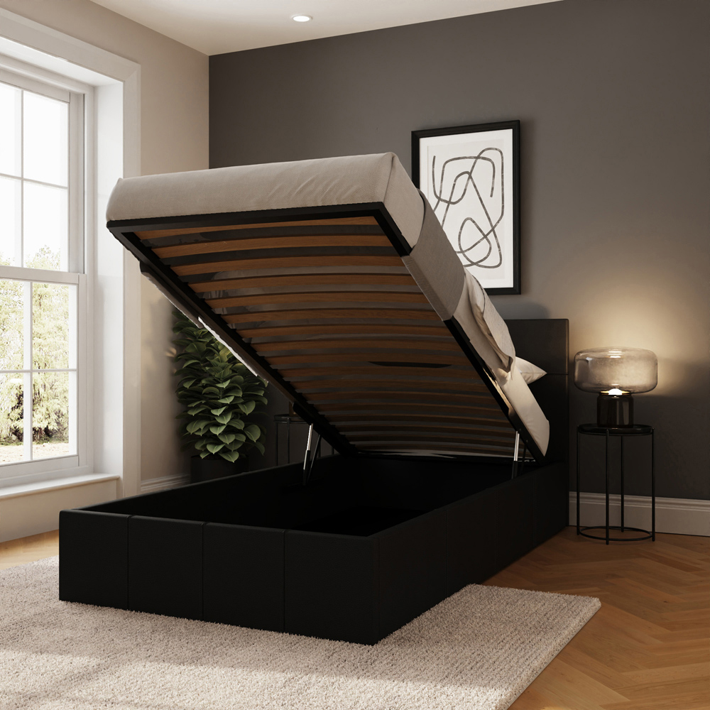 GFW Single Black Faux Leather End Lift Ottoman Bed with Memory Pocket Spring Mattress Image 9