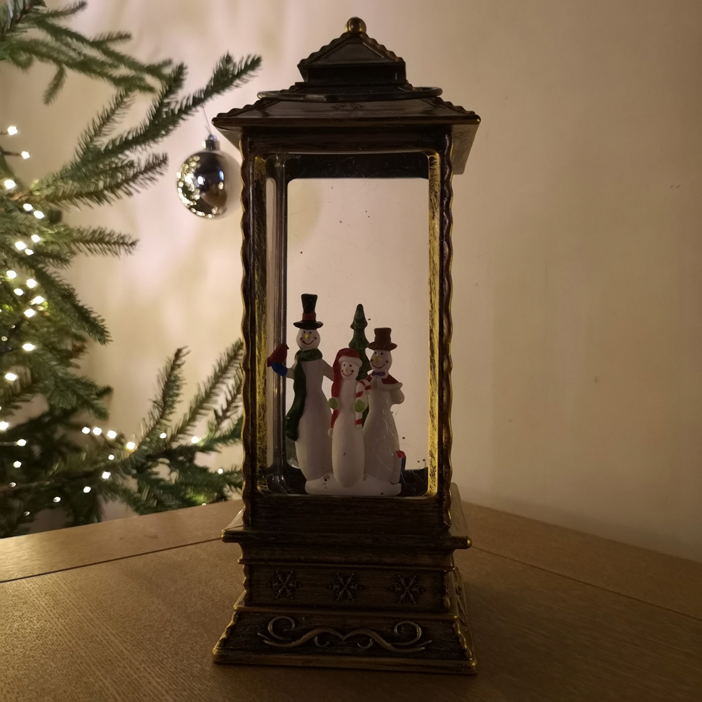 Premier Glitter Christmas Snowman Scene LED Lantern Water Spinner 27cm Image 2