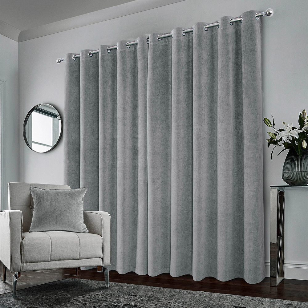Enhanced Living Hampton Grey Velvet Blackout Thermal Eyelet Curtains 117 x 137cm Image 3