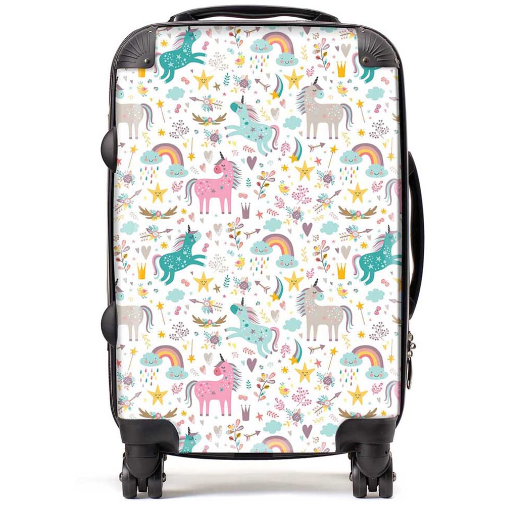 Warren Reed Designer Cabin Unicorn and Rainbows Suitcase Image 1