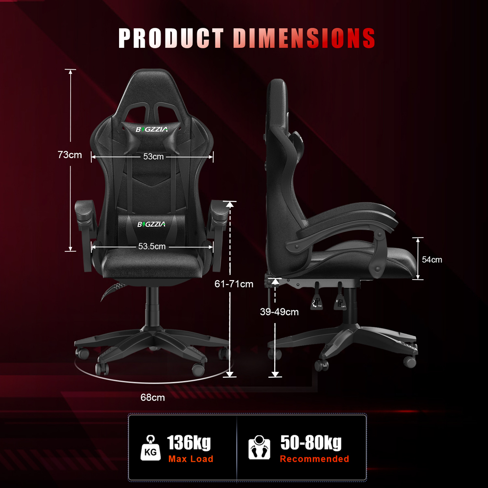 Rattrix Black Height Adjustable Lumbar Backrest Gaming Chair with Headrest and LED Light Image 6