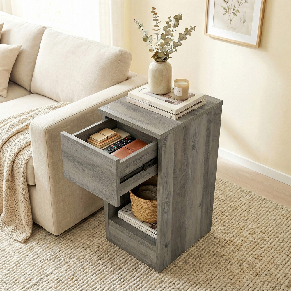 Portland Grey Narrow Bedside Table Set of 2 Image 2