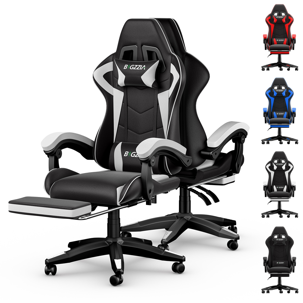 Rattrix White Height Adjustable Gaming Chair with Footrest and Lumbar Cushion Image 2