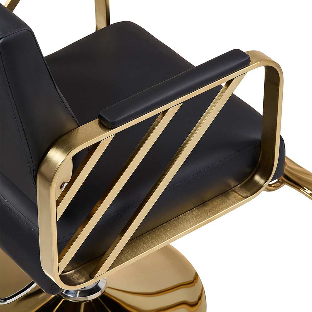Living and Home Black and Gold Luxury Barber Chair with Fishtail Footrest Image 3