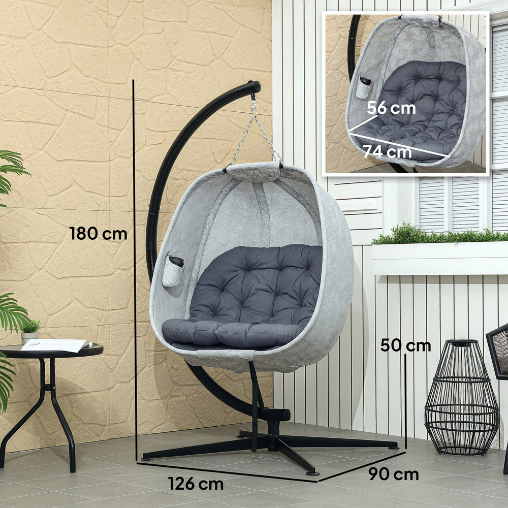 Outsunny Hanging Egg Chair with Stand and Folding Basket Image 7