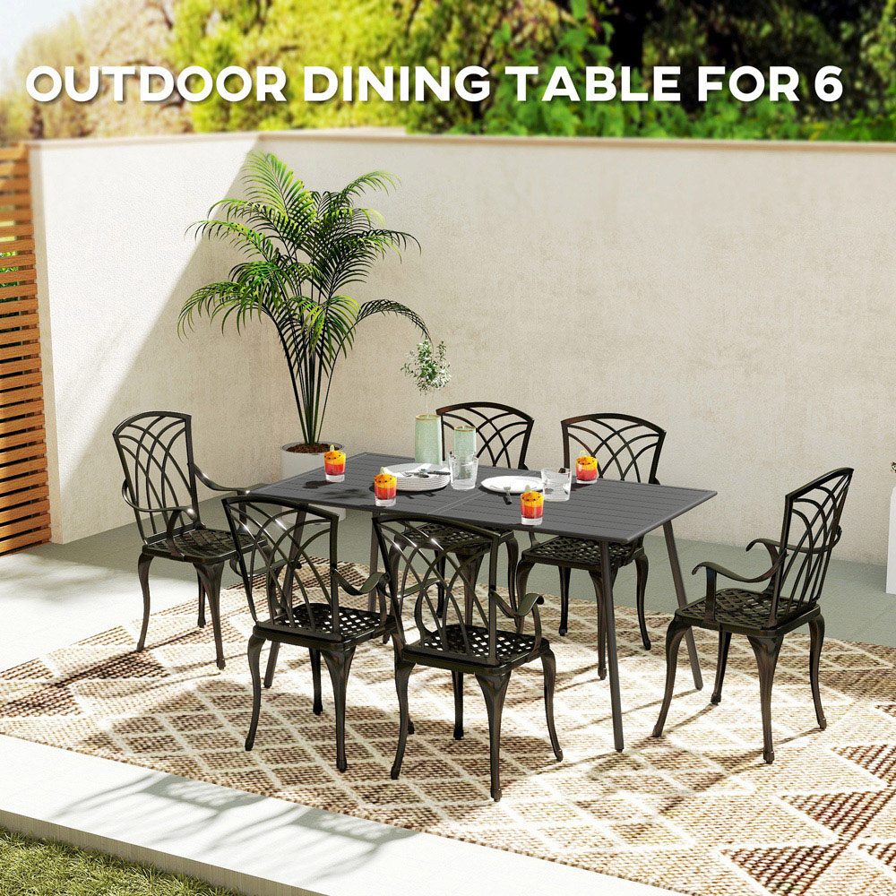Outsunny 6 Seater Slate Top Steel Garden Dining Table Grey Image 7