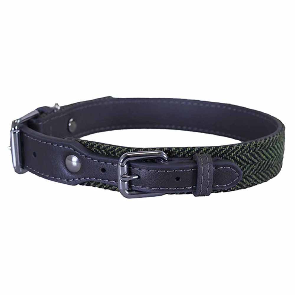 Rosewood Forest Herringbone Grey Leather Collar 20-24in Image 1