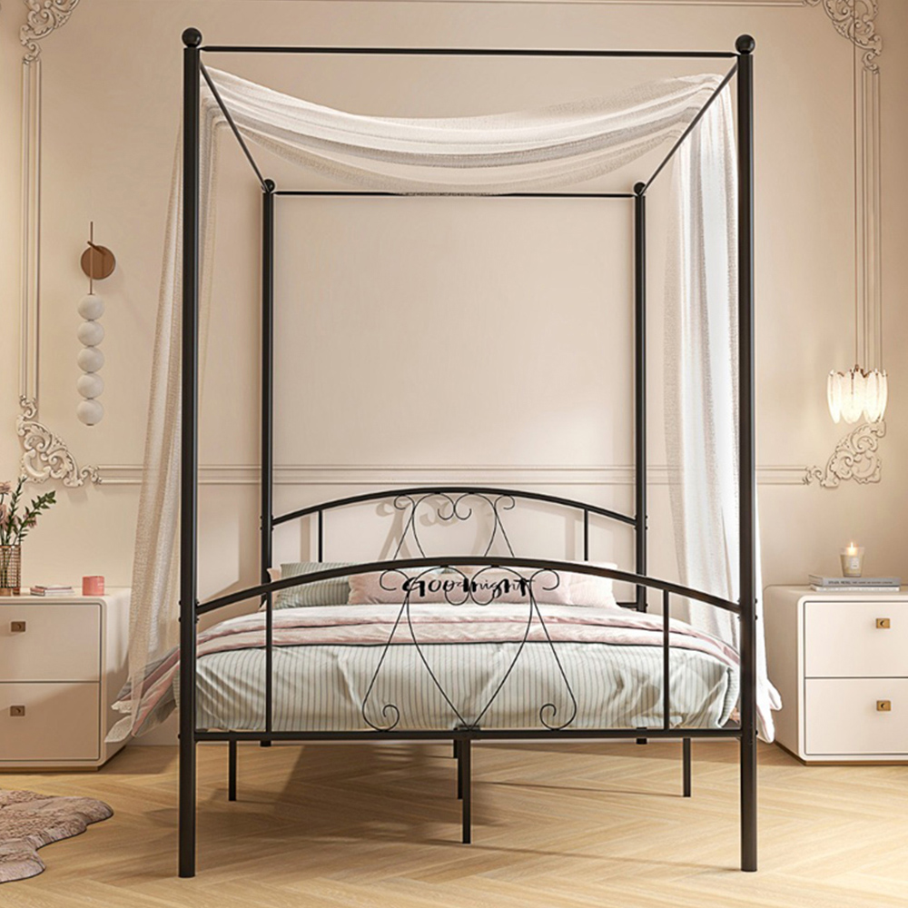 Costway Black Double Size Metal Canopy Bed Frame Image 1