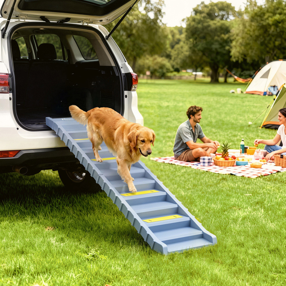 PawHut Grey Foldable Non-Slip Dog Car Ramp Image 2