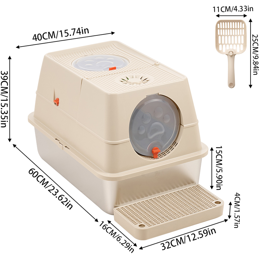 H&O Direct Khaki Stainless Steel Fully Enclosed Cat Litter Box Image 6
