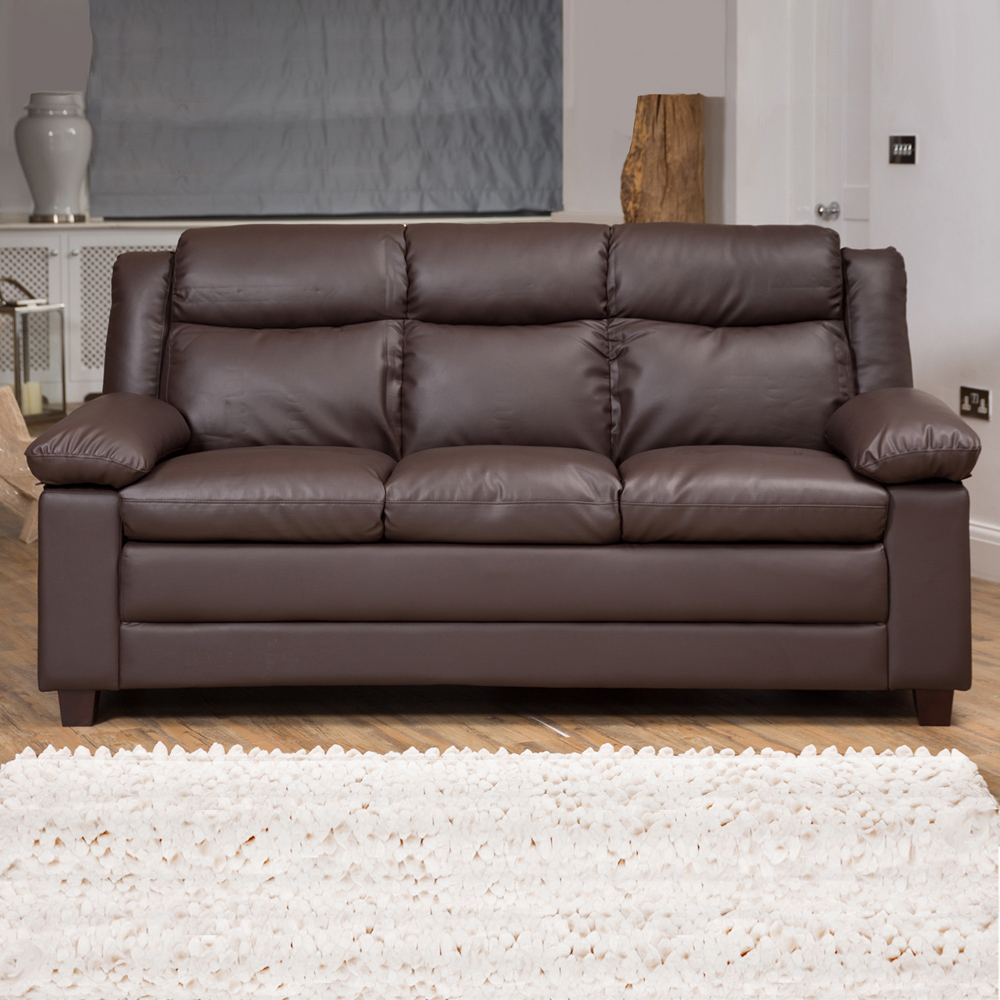 Standish 3 Seater Brown Bonded Leather Sofa Image 1