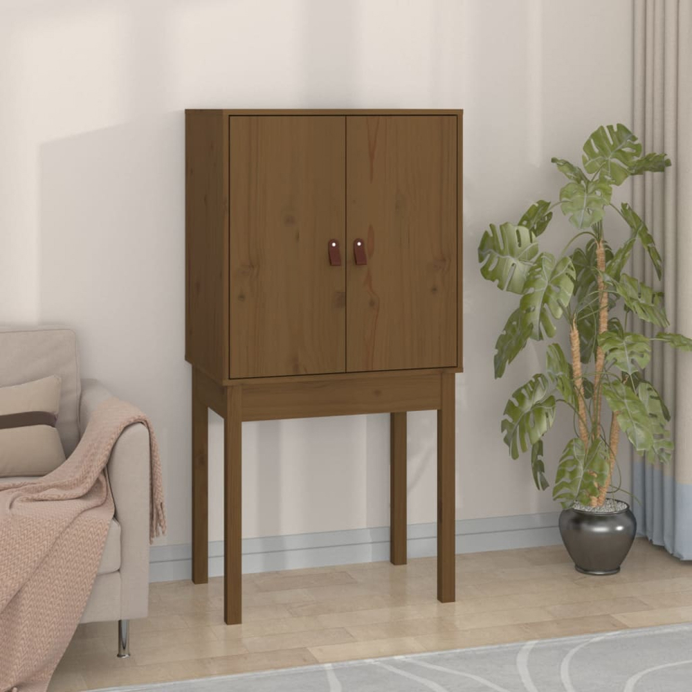 vidaXL 2 Door 2 Shelf Honey Brown Solid Wood Pine Highboard Image 7