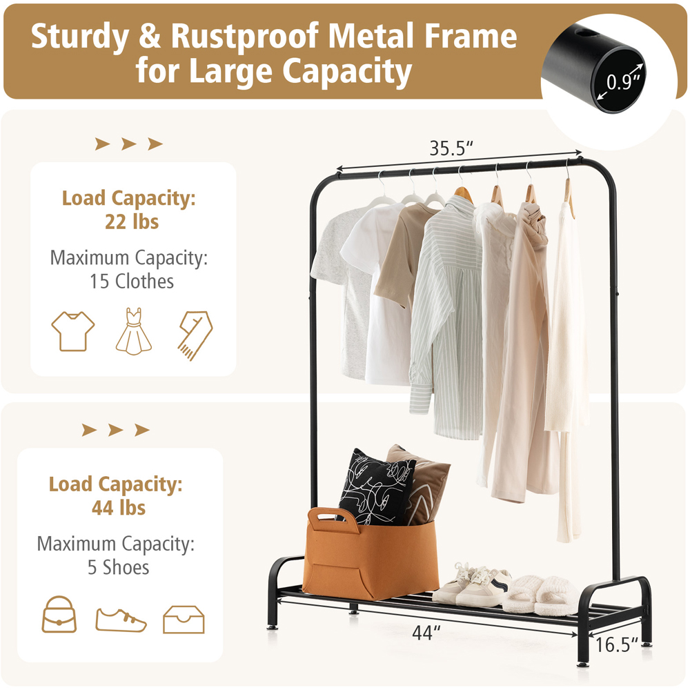Costway Single Shelf Black Metal Clothes Stand Image 8