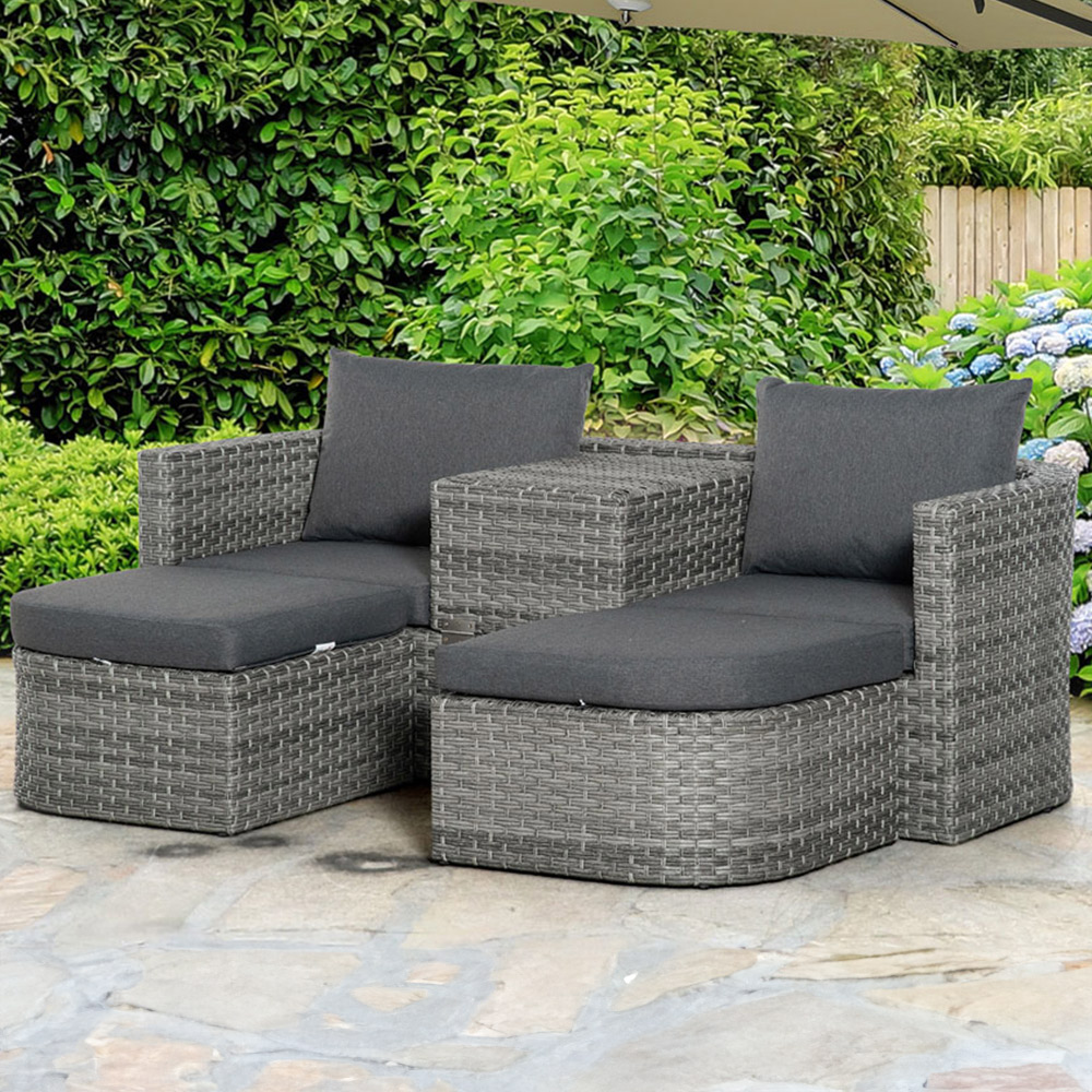 Outsunny 2 Seater Grey Rattan Convertible Day Bed Image 1