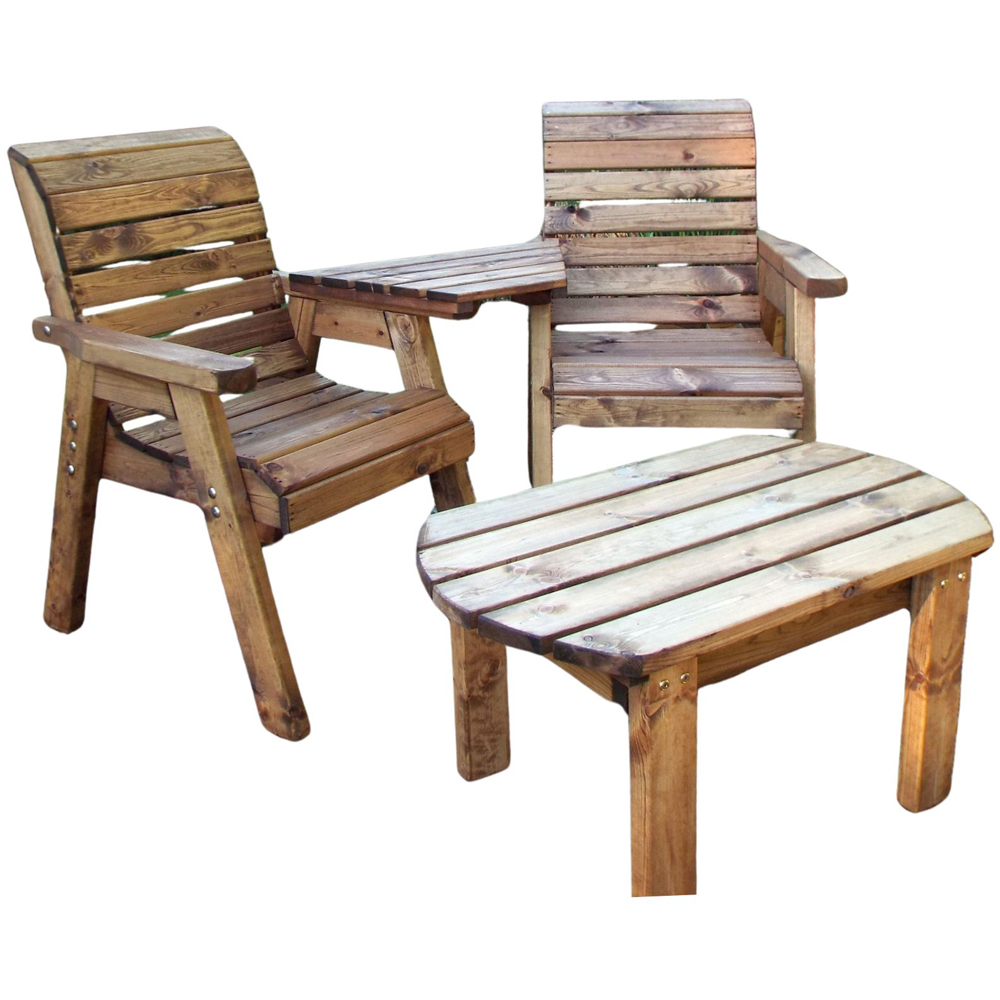 Samuel Alexander 2 Seater Chunky Rustic Wooden Garden Loveseat with Tray and Table Image 2