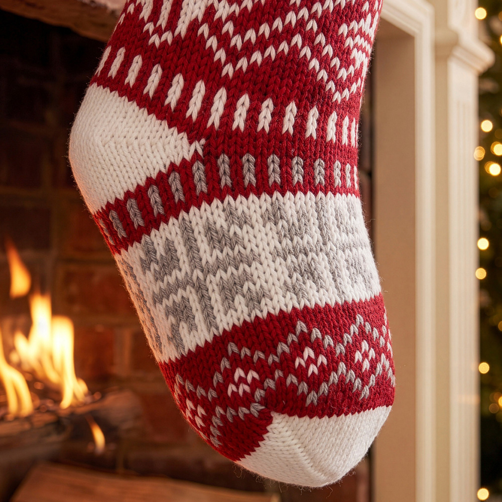 Dibor Red Fair Isle Nostalgia Knit Christmas Stocking Image 3