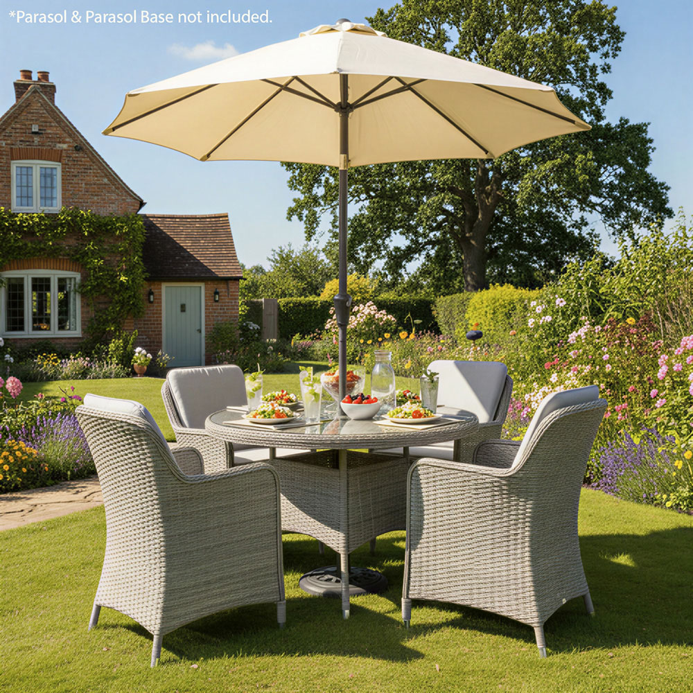 Oseasons Hampton 4 Seater Dove Grey Rattan Bistro Set with Light Grey Cushions Image 3
