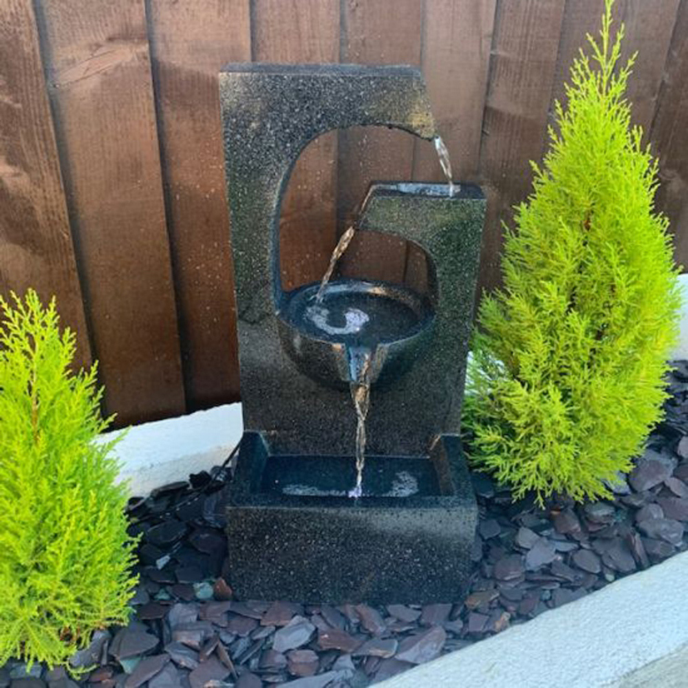 Tranquillity Compact Ebony Solar Stone Effect Water Feature Image 2