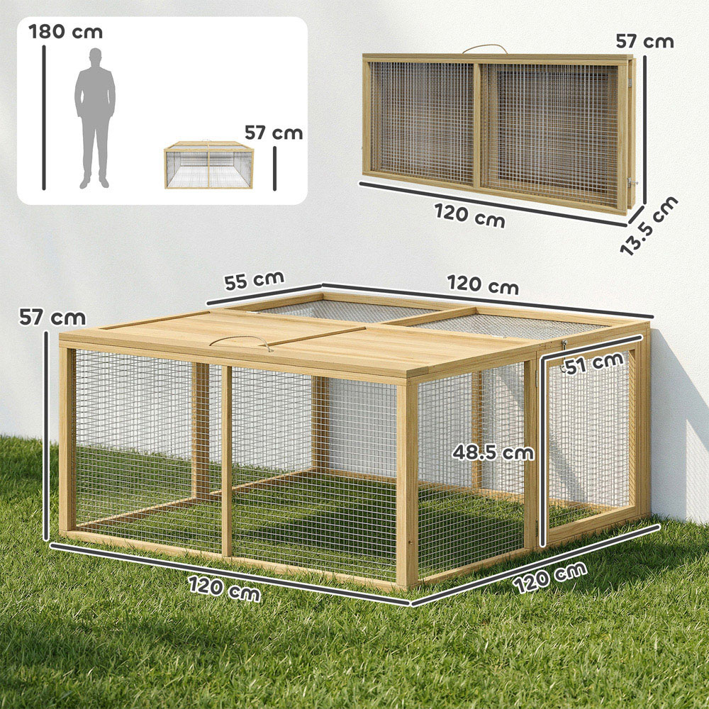 PawHut Natural Folding Wooden Rabbit Hutch with Openable Top Image 9