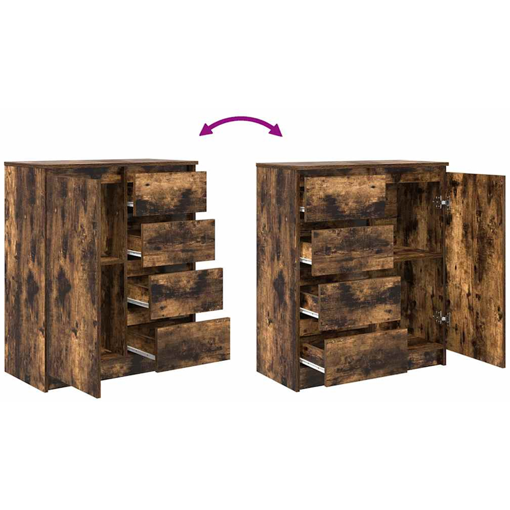 vidaXL Single Door 4 Drawer Smoked Oak Sideboard Image 8
