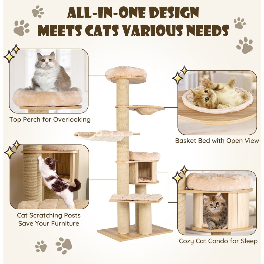 Costway 191cm Beige Cat Tree Scratcher Image 6
