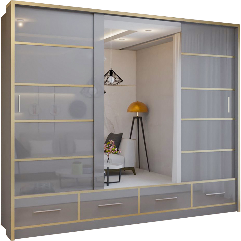 Sliding Wardrobes 4U 2 Sliding Door Grey Modern Wide High Gloss Mirrored Wardrobe Image 2