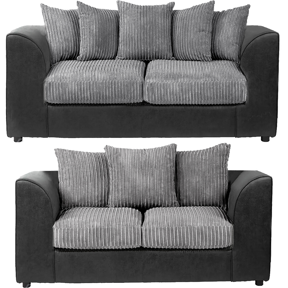 Luxor 5 Seater Black and Grey Jumbo Cord Scatter Back Sofa Set Image 2