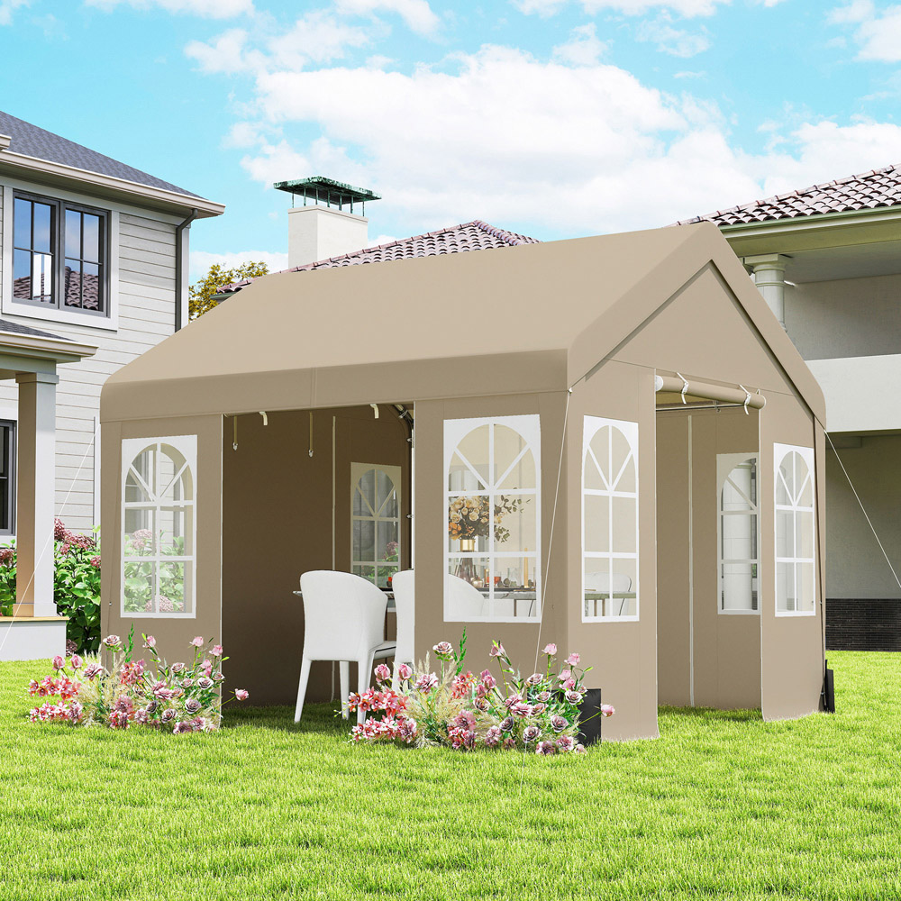 Outsunny 3 x 3m Beige Cathedral Style Gazebo with Sidewalls Image 1