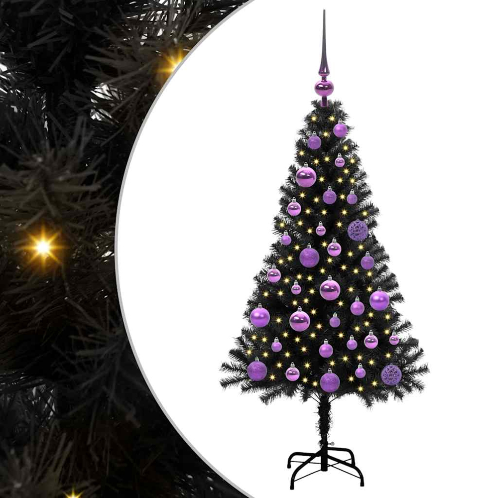 vidaXL Pre-Lit Lilac Baubles Black Artificial Christmas Tree 4ft Image 2