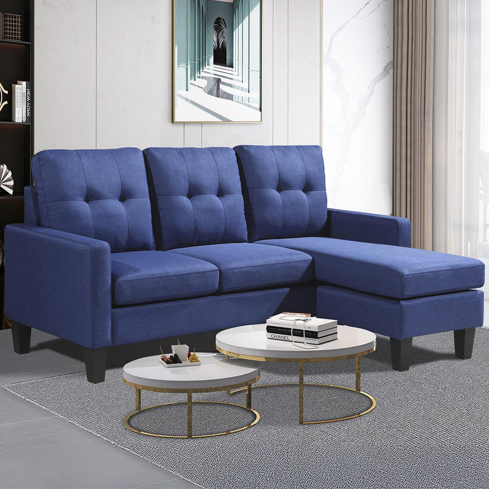 Kosy Koala 3 Seater Blue Ottoman L Shape Reversible Corner Sofa Set Image 1
