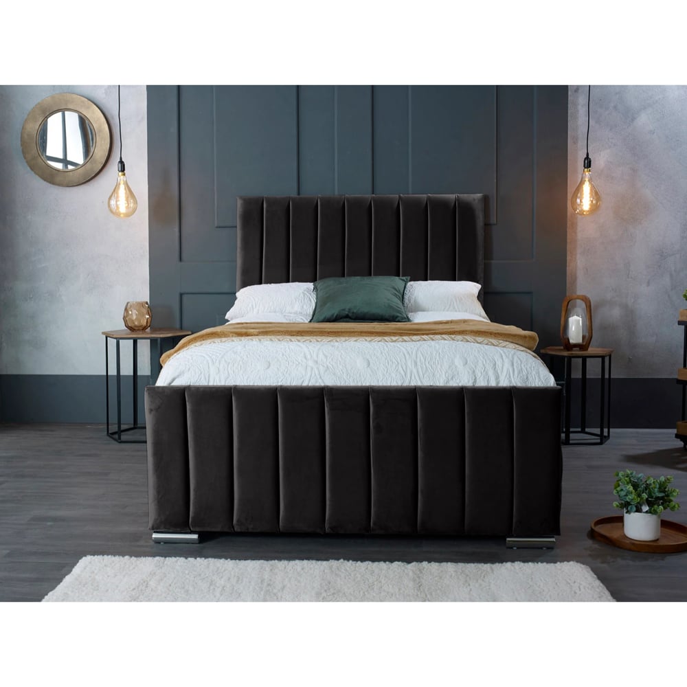 Eleganza Home Redding Super King Size Black Plush Velvet Bed Frame with Headboard Image 3