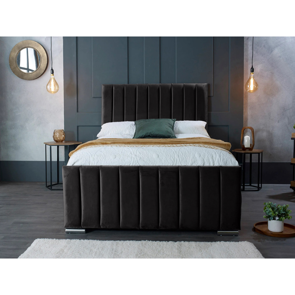 Eleganza Home Redding King Size Black Plush Velvet Bed Frame with Headboard Image 3