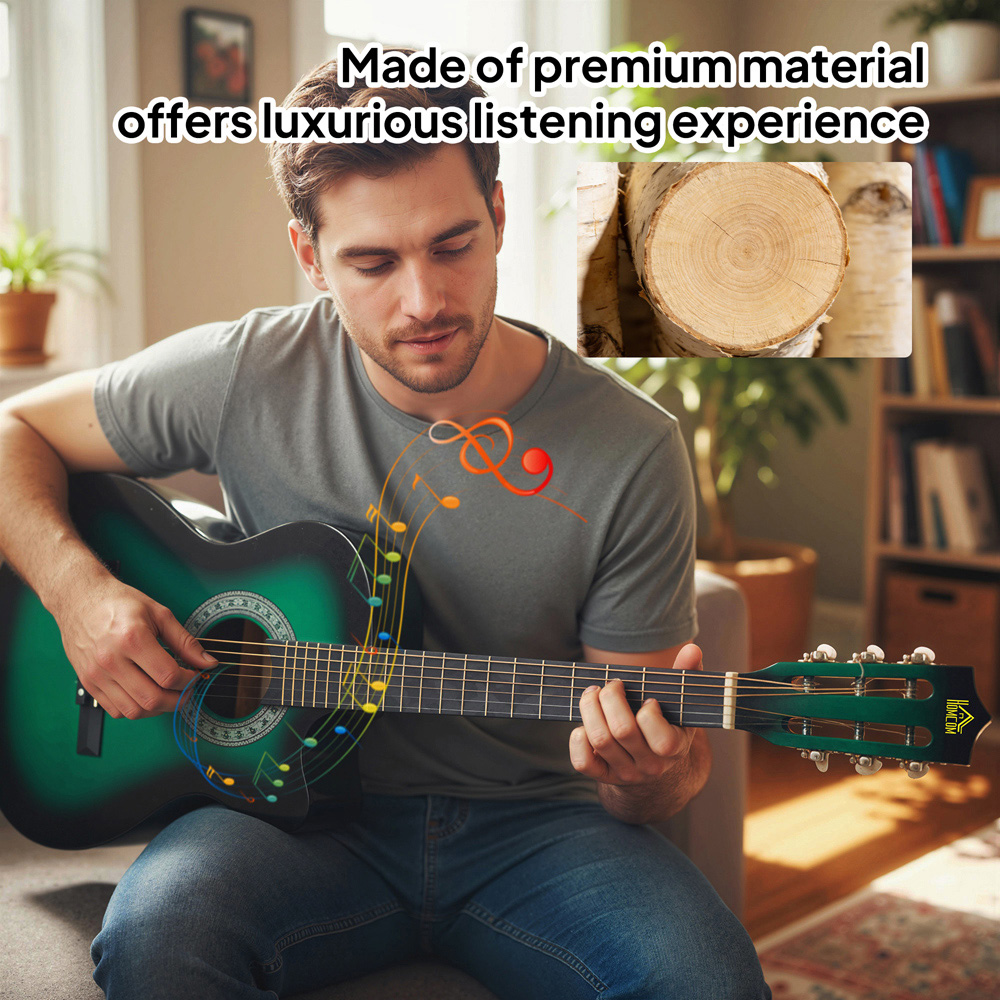 HOMCOM Green Beginner Cutaway Acoustic Electric Guitar Image 8