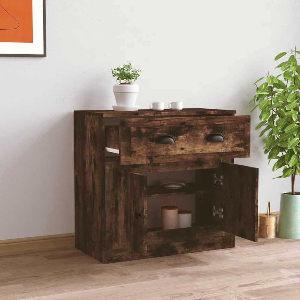vidaXL 2 Door Single Drawer Smoked Oak Small Sideboard Image 3