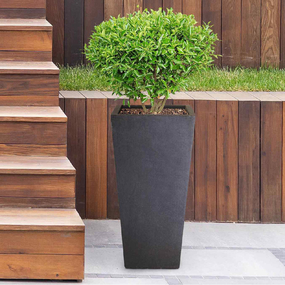 wilko Faux Lead Dark Grey Light Concrete Outdoor Tapered Planter 65cm Image 5