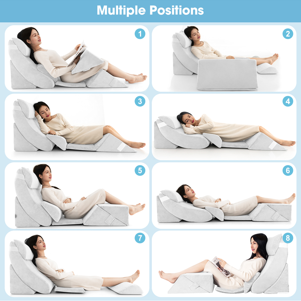 Costway White Adjustable Memory Foam Support Pillow Set 7 Piece Image 6