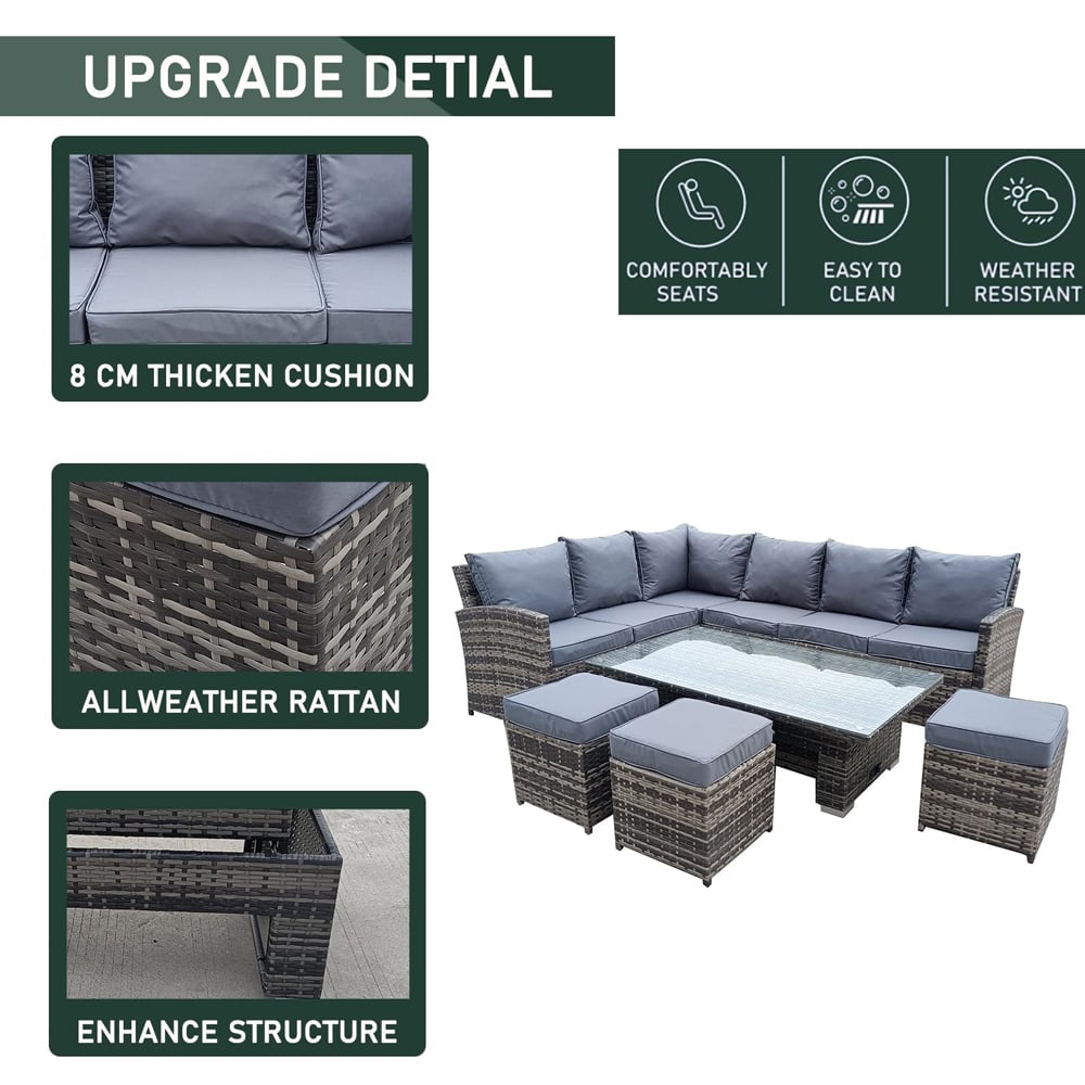 Furniture One 9 Seater Rattan Garden Corner Lounge Set with Rising Table Image 5