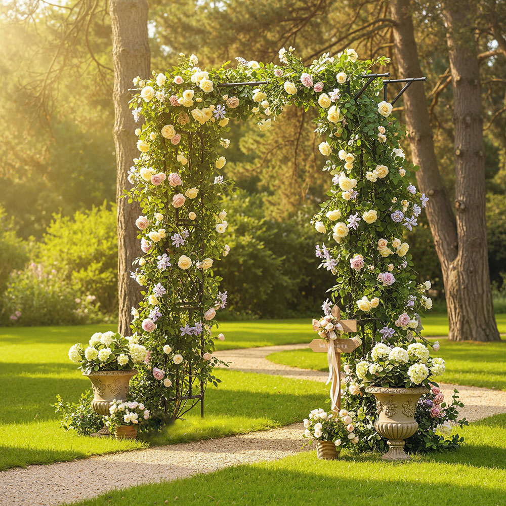 Outsunny 5.9 x 1.3ft Black Garden Arch with Trellis Image 4