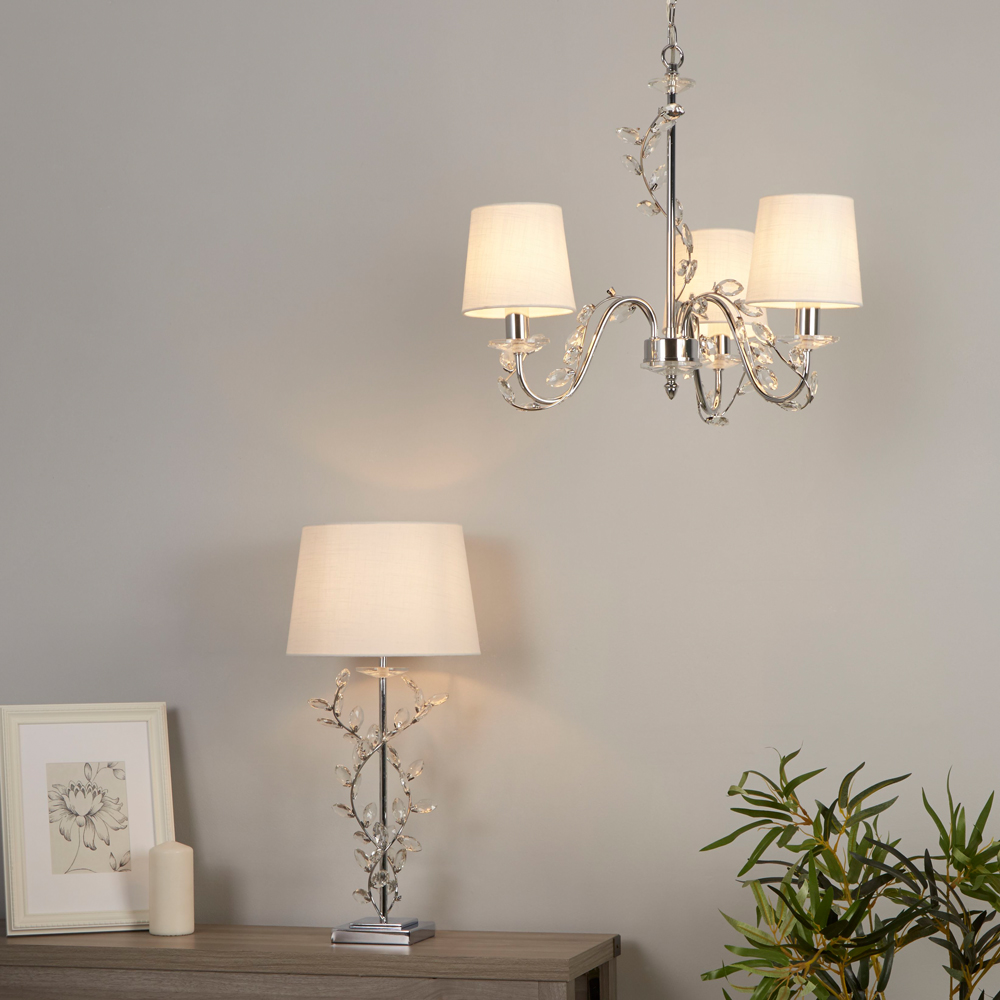 Lighting Collection Whittaker 3 Arm White Fabric Shade Chrome and Glass Pendant Light Image 2