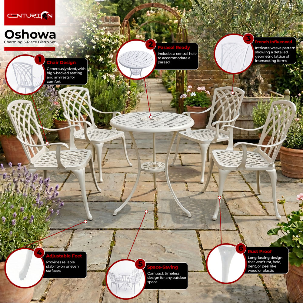 Centurion Oshowa 4 Seater White Cast Aluminium Garden Bistro Set Image 5