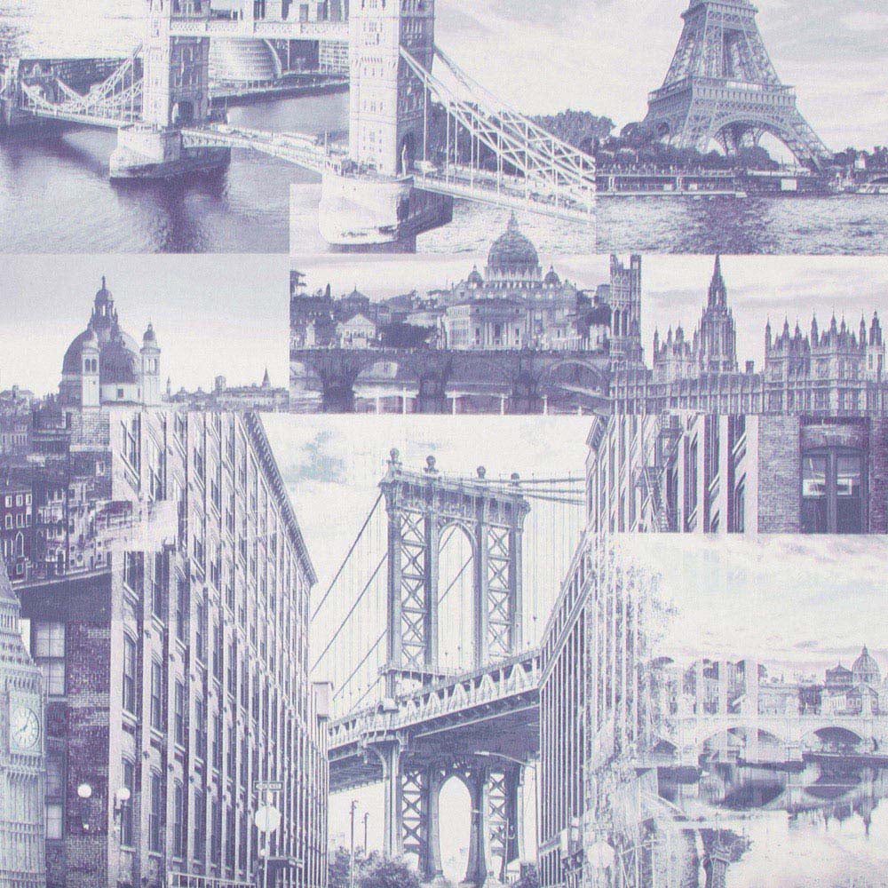 Fresco City Scene Indigo Wallpaper Image 1