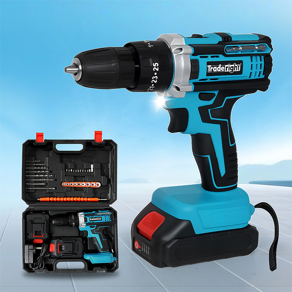 Traderight HW0263 21V Cordless Electric Combi Drill Driver with 2 Batteries and Accessories Image 3