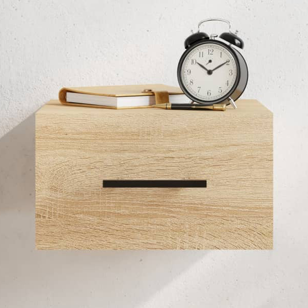 vidaXL Singe Drawer Sonoma Oak Wall Mounted Bedside Table Image 1